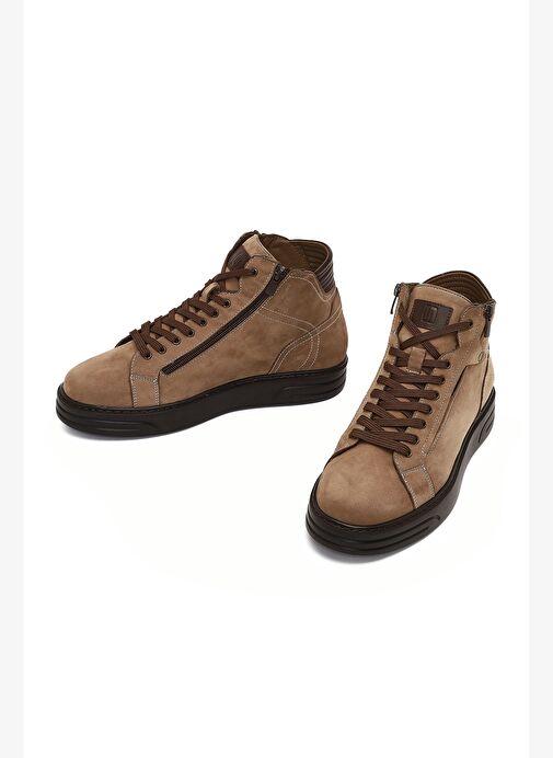 Erkek Vizon Çift Fermuarlı Kalın Tabanlı Nubuk Deri Spor Bot 25WFD6051V3 - Görsel 4