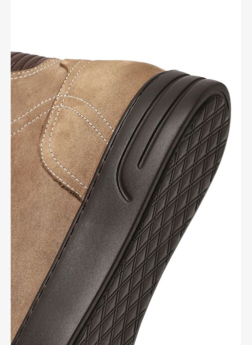 Erkek Vizon Çift Fermuarlı Kalın Tabanlı Nubuk Deri Spor Bot 25WFD6051V3 - Görsel 9
