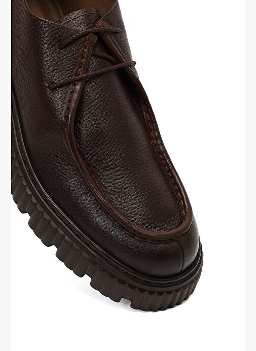 Erkek Kahverengi Bağcıklı Kalın Tabanlı Deri Casual Ayakkabı 25WFD6053FT - Görsel 9