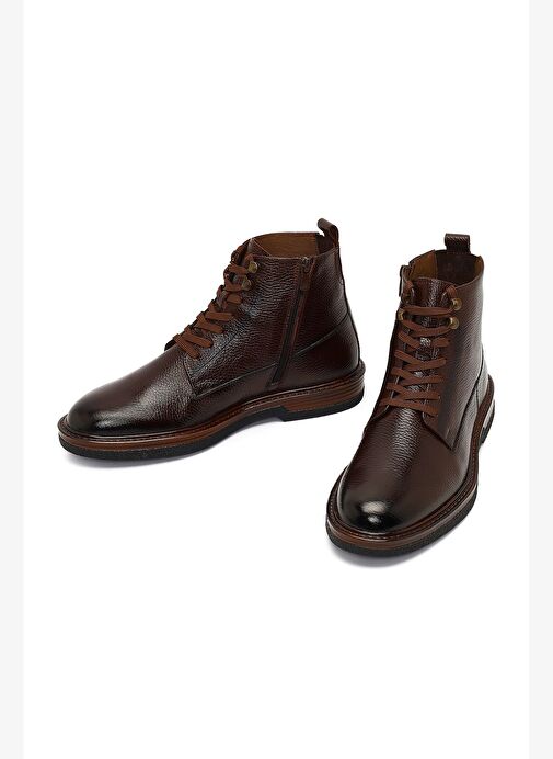 Erkek Kahverengi Bağcıklı Fermuarlı Deri Casual Bot 25WFD6060FT - Görsel 4