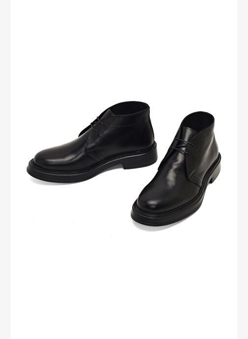 Erkek Siyah Bağcıklı Deri Casual Bot 25WFD611118 - Görsel 4