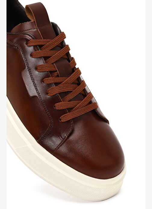 Erkek Kahverengi Bağcıklı Kalın Tabanlı Deri Sneaker 25WFD611518 - Görsel 9