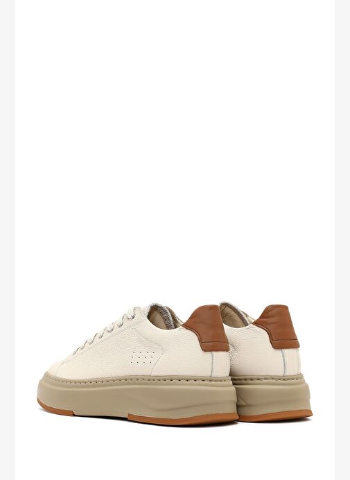 Erkek Beyaz Bağcıklı Kalın Tabanlı Deri Sneaker 25WFD6124FT - Görsel 6