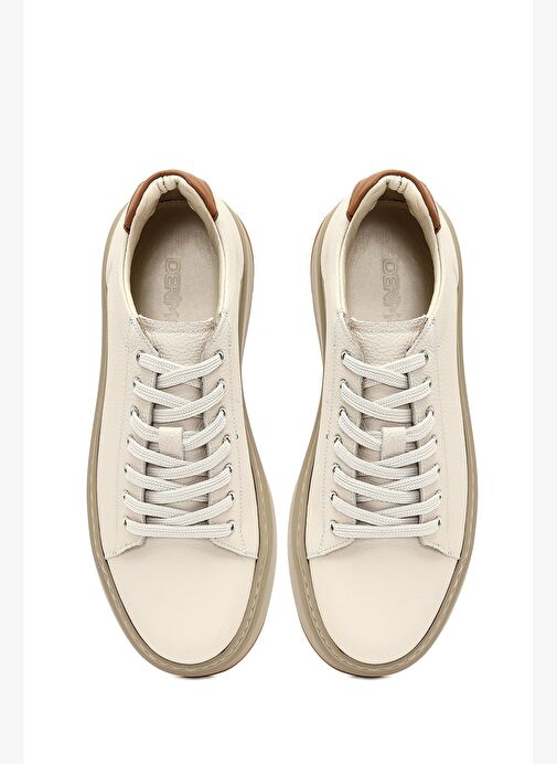 Erkek Beyaz Bağcıklı Kalın Tabanlı Deri Sneaker 25WFD6124FT - Görsel 8