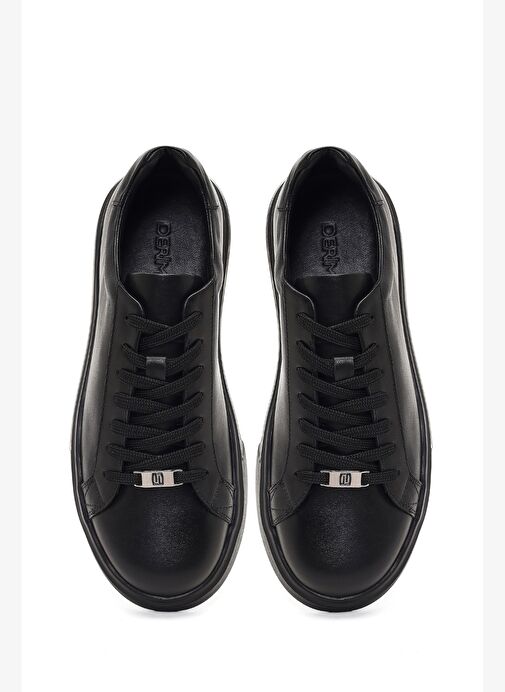 Erkek Siyah Bağcıklı Kalın Tabanlı Deri Sneaker 25WFD612518 - Görsel 8