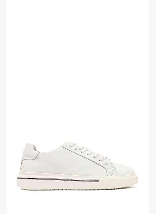 Erkek Beyaz Bağcıklı Kalın Tabanlı Deri Sneaker 25WFD612518 - Görsel 2