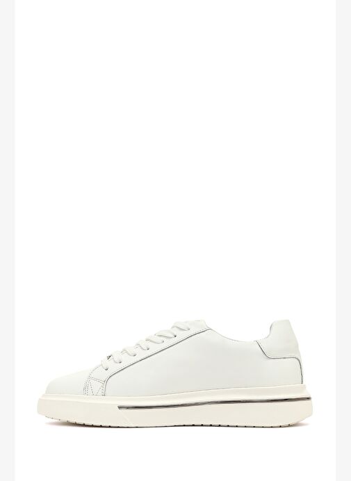 Erkek Beyaz Bağcıklı Kalın Tabanlı Deri Sneaker 25WFD612518 - Görsel 3