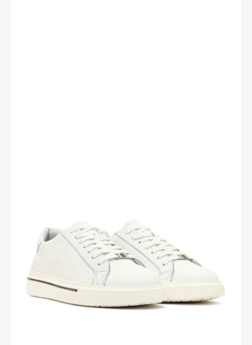 Erkek Beyaz Bağcıklı Kalın Tabanlı Deri Sneaker 25WFD612518 - Görsel 4