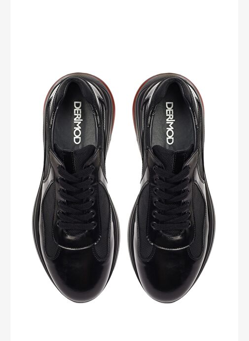 Erkek Siyah Bağcıklı Kalın Tabanlı Deri Casual Sneaker 25WFD630314 - Görsel 8