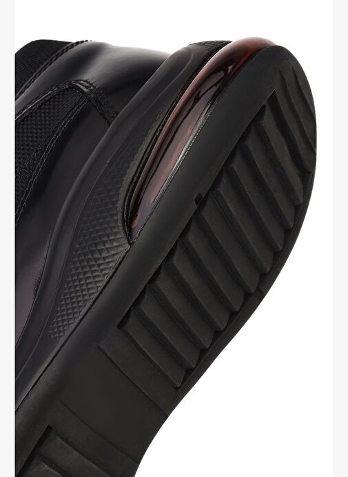 Erkek Siyah Bağcıklı Kalın Tabanlı Deri Casual Sneaker 25WFD630314 - Görsel 9