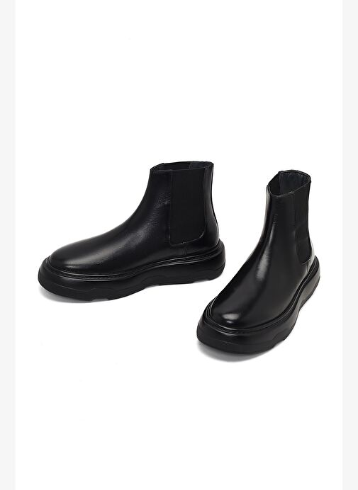 Erkek Siyah Kalın Tabanlı Deri Chelsea Bot 25WFD631818 - Görsel 4