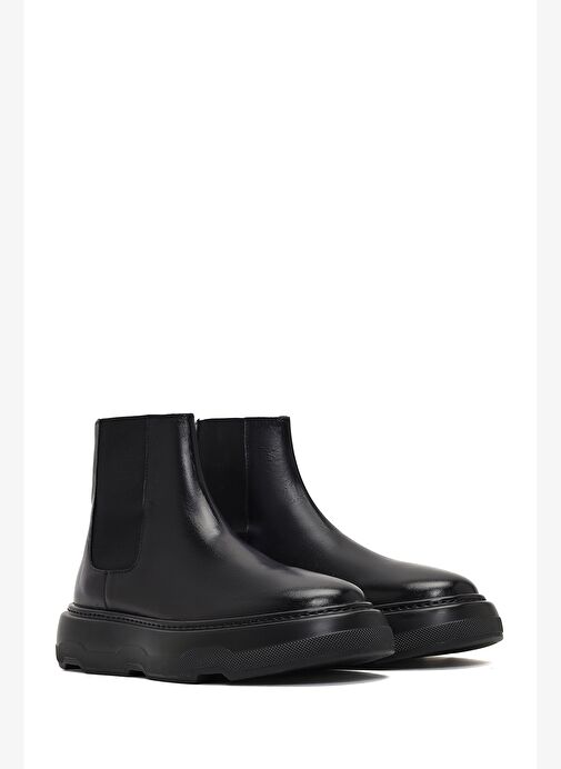 Erkek Siyah Kalın Tabanlı Deri Chelsea Bot 25WFD631818 - Görsel 5
