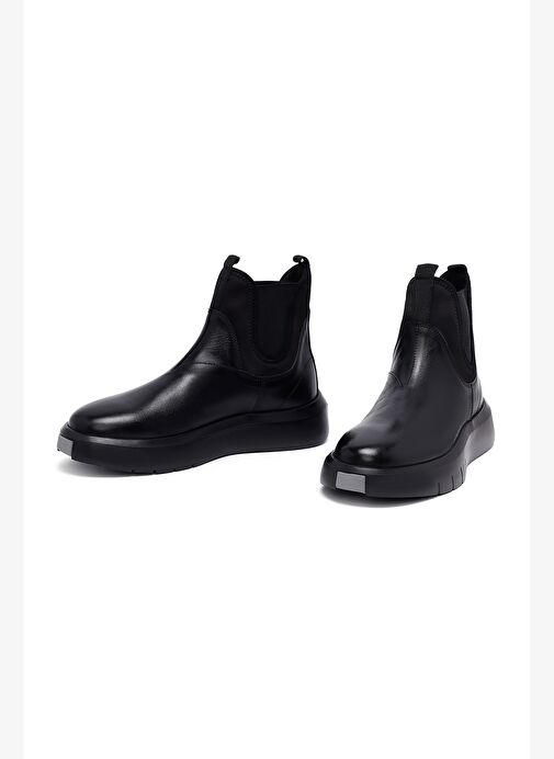 Erkek Siyah Kalın Tabanlı Deri Chelsea Bot 25WFD631918 - Görsel 4