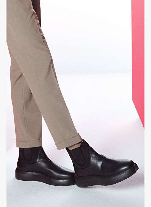 Erkek Siyah Kalın Tabanlı Deri Chelsea Bot 25WFD631918 - Görsel 2