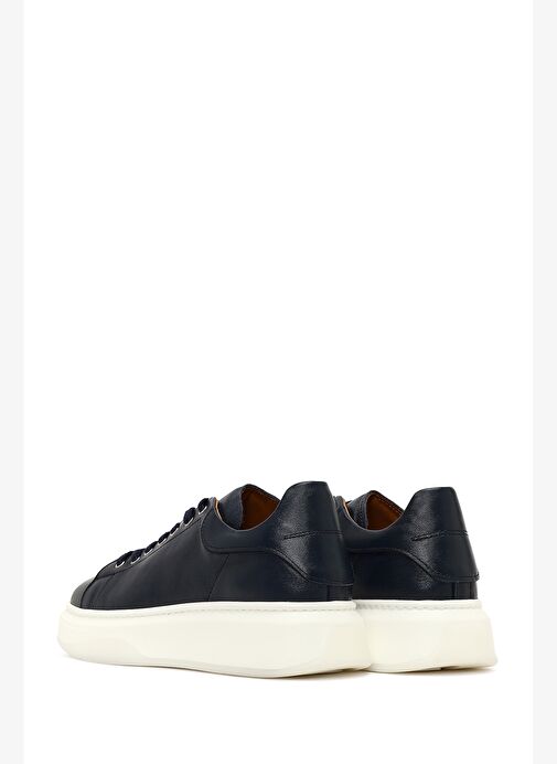 Erkek Lacivert Bağcıklı Kalın Tabanlı Deri Sneaker 25WFD632318 - Görsel 6