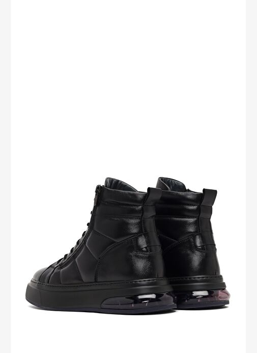 Erkek Siyah Bağcıklı Fermuarlı Kalın Tabanlı Deri Spor Bot 25WFD633318 - Görsel 7