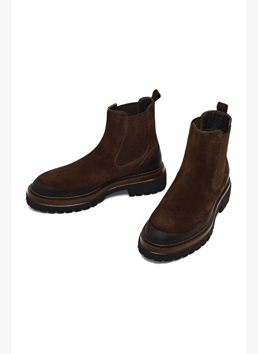 Erkek Kahverengi Kalın Tabanlı Süet Deri Chelsea Bot 25WFD640210 - Görsel 4