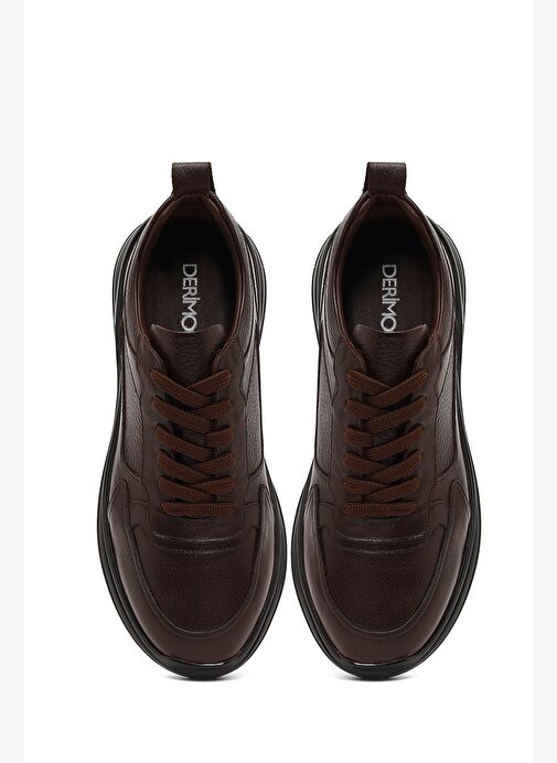 Erkek Kahverengi Bağcıklı Kalın Tabanlı Deri Casual Sneaker 25WFD641014 - Görsel 8