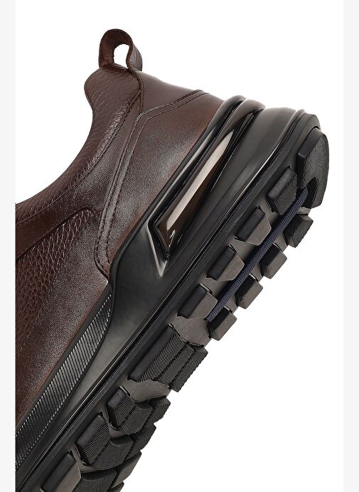 Erkek Kahverengi Bağcıklı Kalın Tabanlı Deri Casual Sneaker 25WFD641014 - Görsel 9
