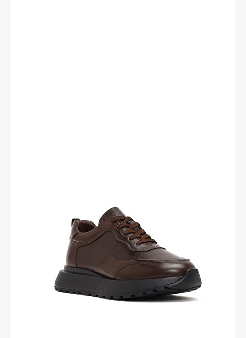 Erkek Kahverengi Bağcıklı Kalın Tabanlı Deri Sneaker 25WFD641114 - Görsel 7