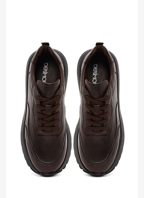 Erkek Kahverengi Bağcıklı Kalın Tabanlı Deri Sneaker 25WFD641114 - Görsel 8