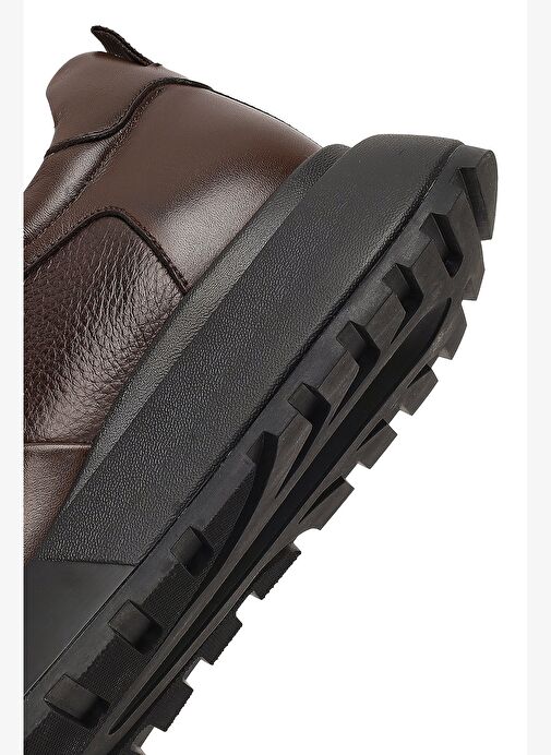 Erkek Kahverengi Bağcıklı Kalın Tabanlı Deri Sneaker 25WFD641114 - Görsel 9