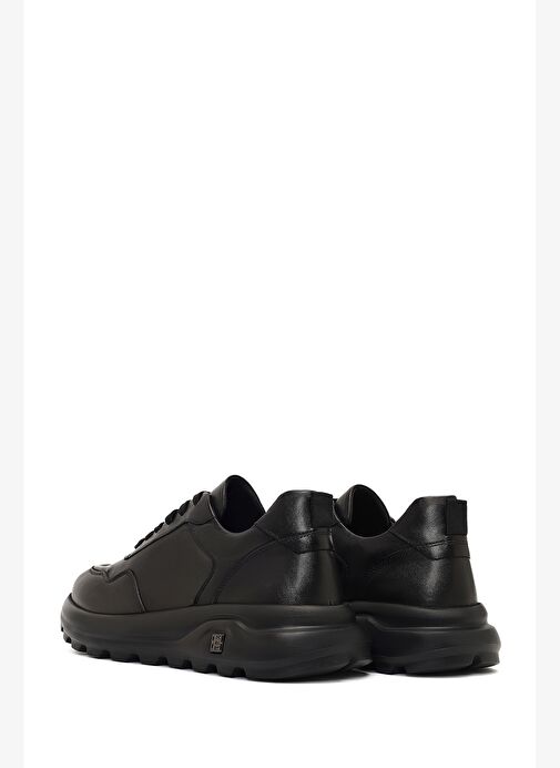 Erkek Siyah Bağcıklı Kalın Tabanlı Deri Sneaker 25WFD641418 - Görsel 6
