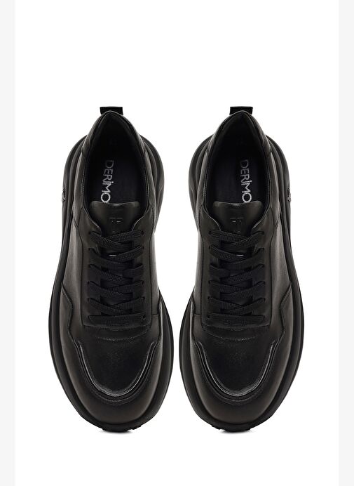 Erkek Siyah Bağcıklı Kalın Tabanlı Deri Sneaker 25WFD641418 - Görsel 8