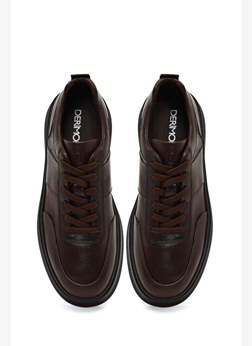 Erkek Kahverengi Bağcıklı Kalın Tabanlı Deri Sneaker 25WFD641918 - Görsel 8