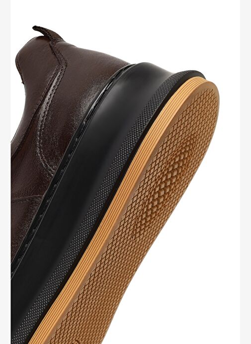 Erkek Kahverengi Bağcıklı Kalın Tabanlı Deri Sneaker 25WFD641918 - Görsel 9