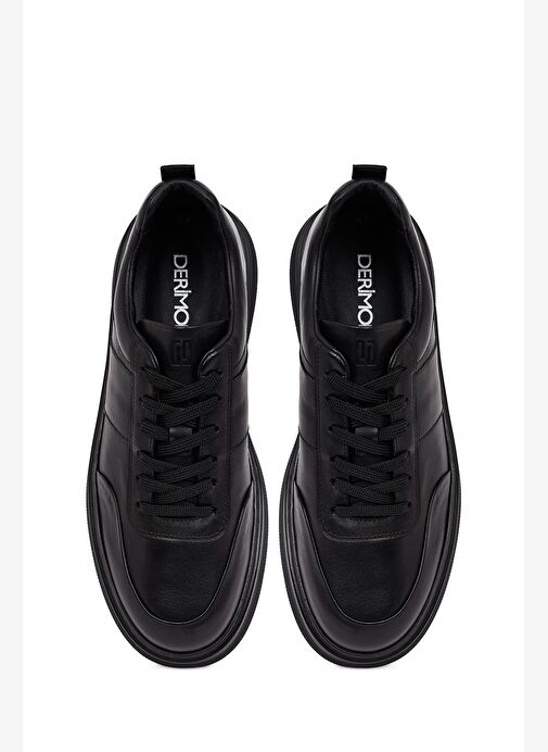 Erkek Siyah Bağcıklı Kalın Tabanlı Deri Sneaker 25WFD641918 - Görsel 8