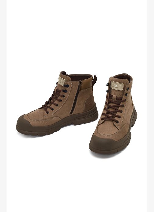 Erkek Vizon Bağcıklı Fermuarlı Nubuk Deri Casual Bot 25WFD6426V3 - Görsel 4