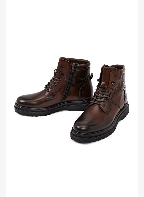 Erkek Kahverengi Fermuarlı Deri Casual Bot 25WFD642818 - Görsel 4