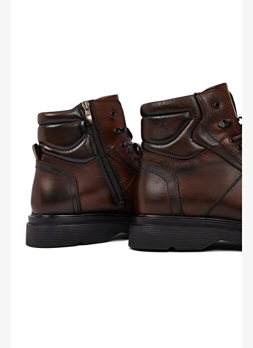 Erkek Kahverengi Fermuarlı Deri Casual Bot 25WFD642818 - Görsel 9