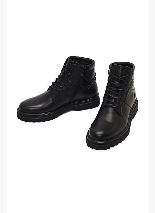Erkek Siyah Fermuarlı Deri Casual Bot 25WFD642818 - Görsel 4