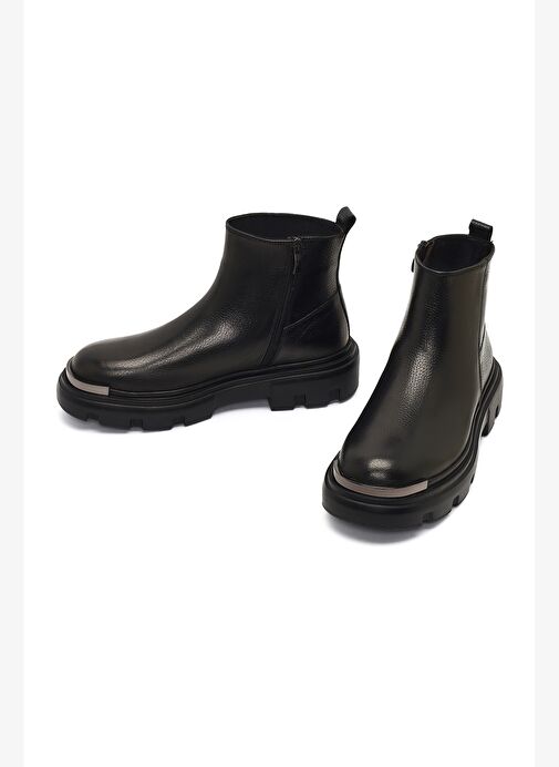 Erkek Siyah Fermuarlı Kalın Tabanlı Deri Casual Bot 25WFD6429FT - Görsel 4