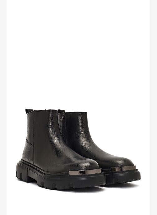 Erkek Siyah Fermuarlı Kalın Tabanlı Deri Casual Bot 25WFD6429FT - Görsel 5