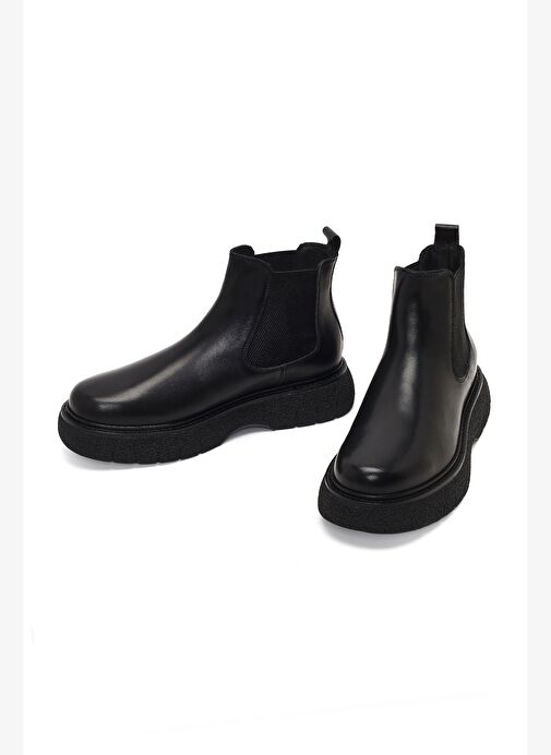 Erkek Siyah Kalın Tabanlı Deri Chelsea Bot 25WFD650218 - Görsel 4