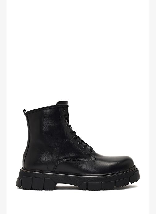 Erkek Siyah Fermuarlı Kalın Tabanlı Deri Bot 25WFD650318 - Görsel 2