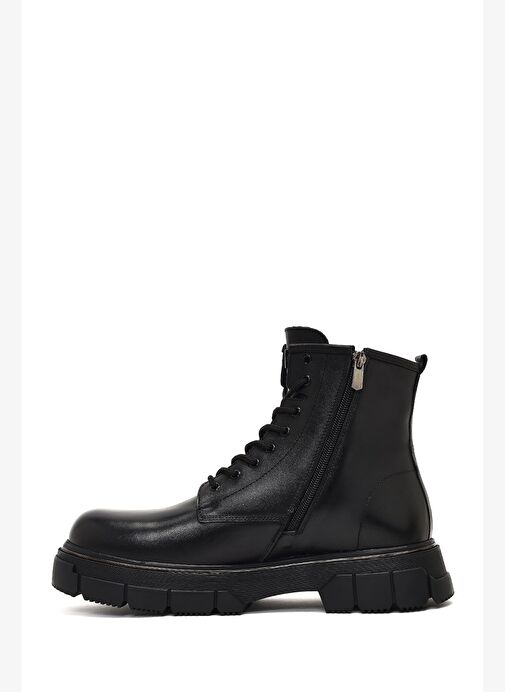 Erkek Siyah Fermuarlı Kalın Tabanlı Deri Bot 25WFD650318 - Görsel 3