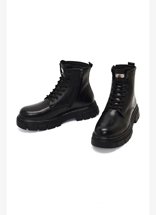 Erkek Siyah Fermuarlı Kalın Tabanlı Deri Bot 25WFD650318 - Görsel 4