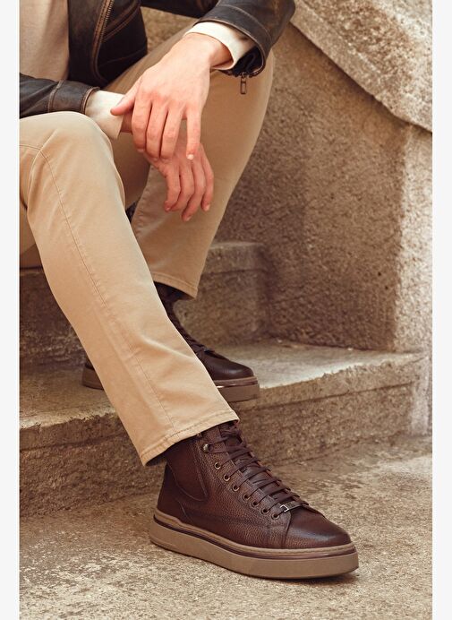 Erkek Kahverengi Bağcıklı Deri Spor Bot 25WFD6548FT - Görsel 2