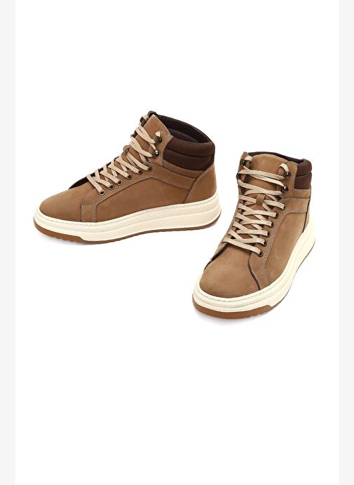 Erkek Bej Bağcıklı Kalın Tabanlı Nubuk Deri Spor Bot 25WFD6602V3 - Görsel 4