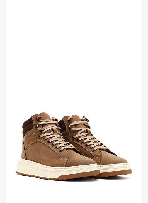 Erkek Bej Bağcıklı Kalın Tabanlı Nubuk Deri Spor Bot 25WFD6602V3 - Görsel 5