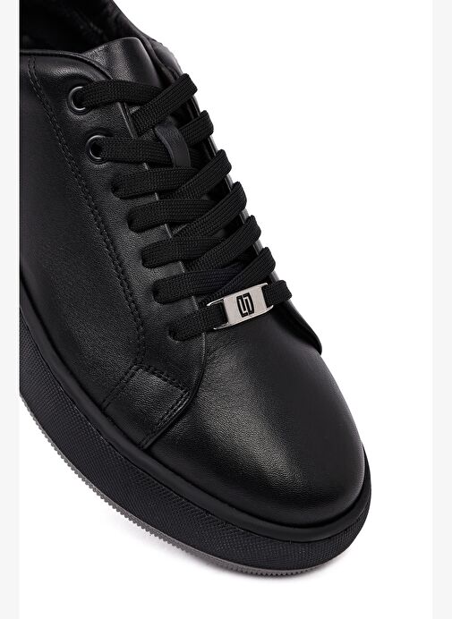 Erkek Siyah Bağcıklı Kalın Tabanlı Deri Sneaker 25WFD661218 - Görsel 9