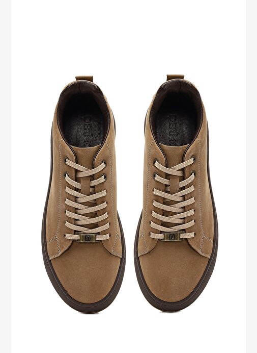 Erkek Vizon Bağcıklı Kalın Tabanlı Nubuk Deri Sneaker 25WFD6612V3 - Görsel 8