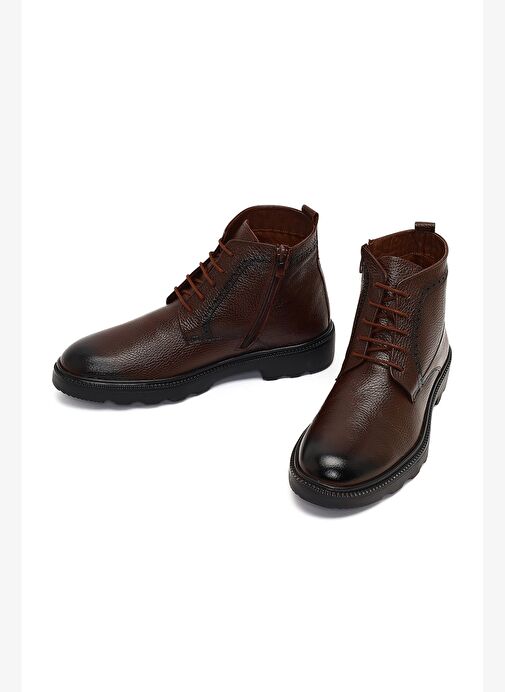 Erkek Kahverengi Fermuarlı Deri Casual Bot 25WFD6717FT - Görsel 4