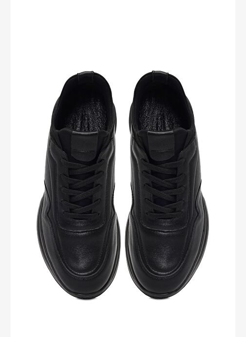 Erkek Siyah Bağcıklı Kalın Tabanlı Deri Casual Sneaker 25WFD674114 - Görsel 8