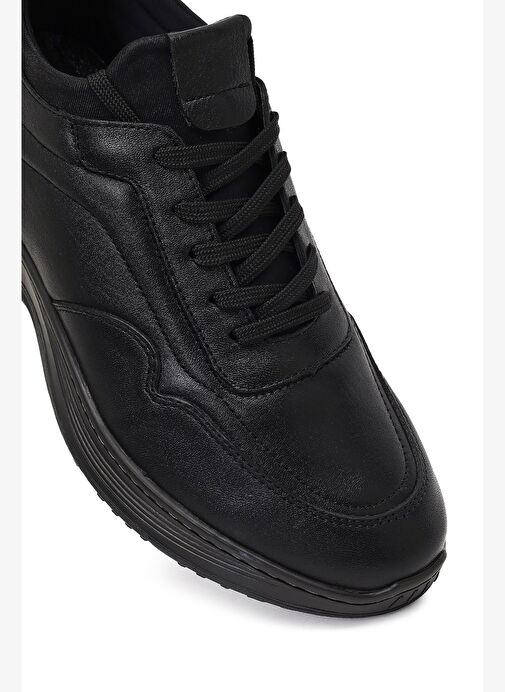Erkek Siyah Bağcıklı Kalın Tabanlı Deri Casual Sneaker 25WFD674114 - Görsel 9