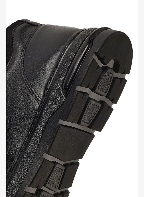 Erkek Siyah Bağcıklı Kalın Tabanlı Deri Casual Sneaker 25WFD674618 - Görsel 9
